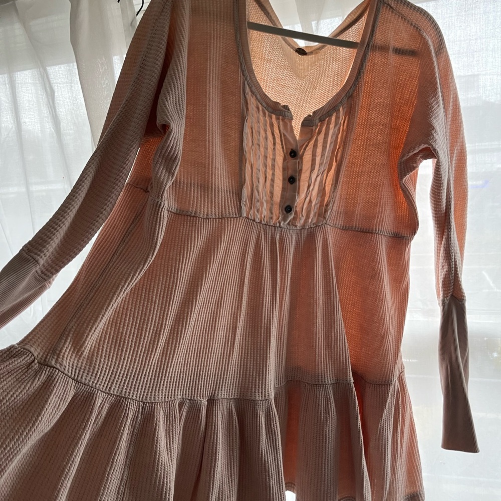 We The Free Blush Pink Waffle Knit Mini Dress